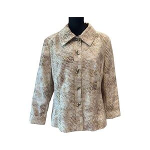 NWOT CHICO'S Jacket SILK Gold Silver Metallic Blazer coat Sz 2 ( midium )